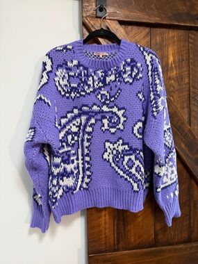 Purple Paisley Crewneck Sweater - Women's